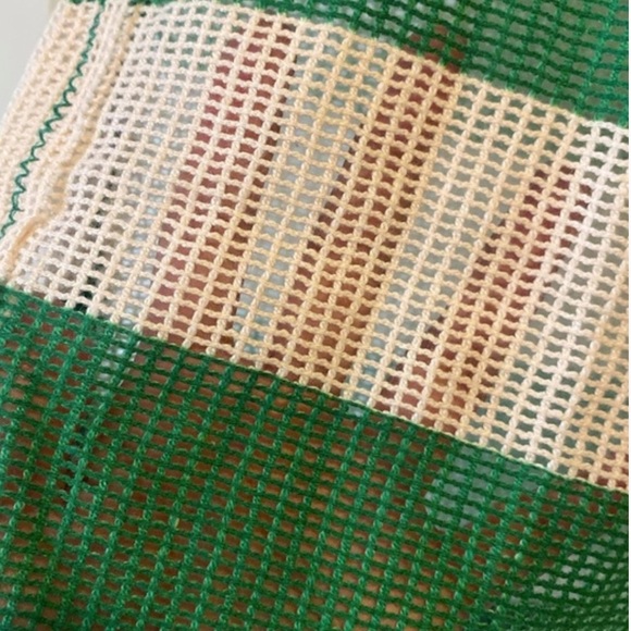 Gacaky Button Down Shirt Sz S Swimsuit Beach Shirt Tops Green & White Striped - Picture 9 of 9